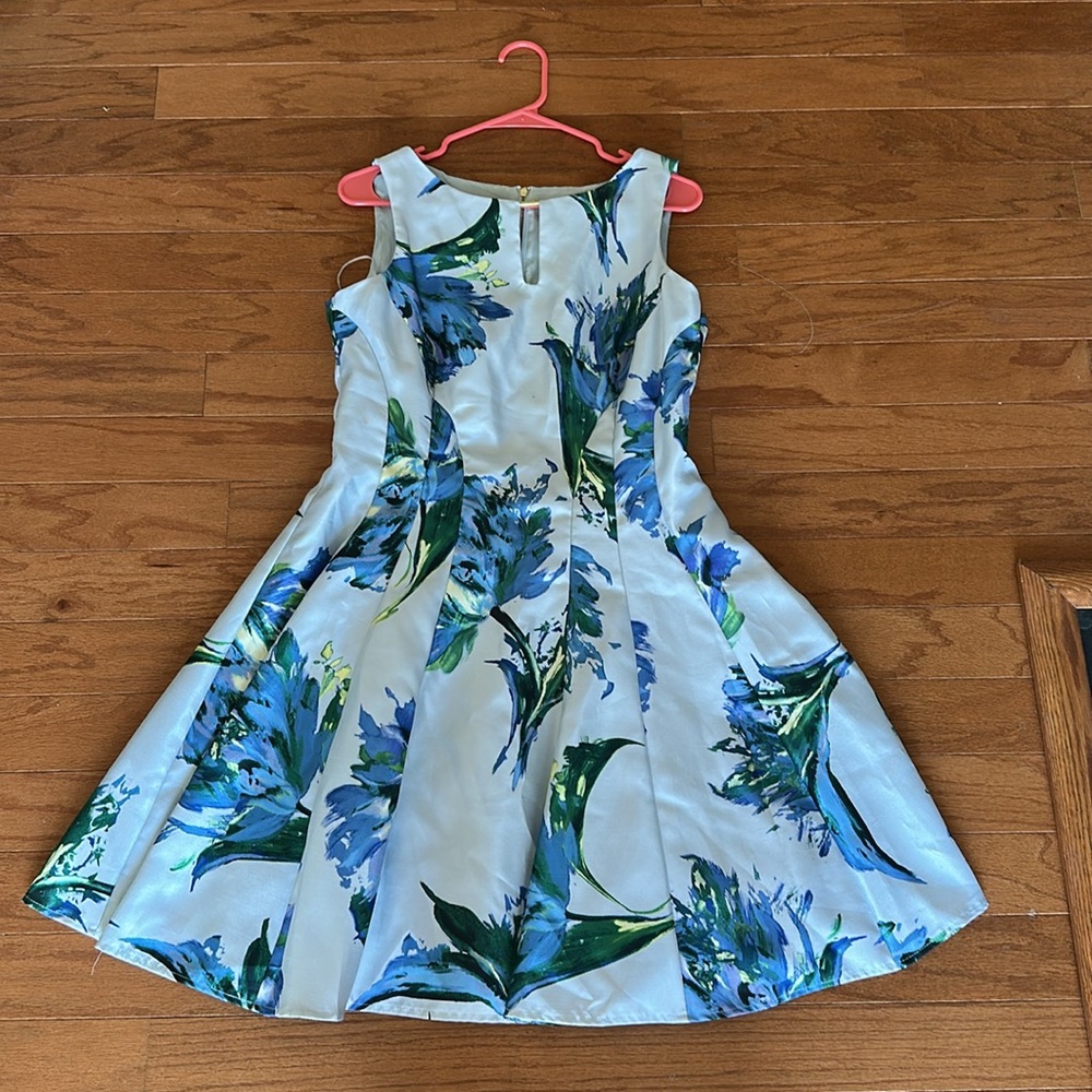 Floral Sleeveless Dress - Blue and Green
